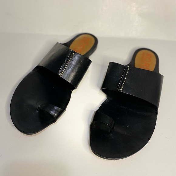 Michael Kors Black Leather Flat Open Toe Sandals Size 10M - Picture 6 of 11